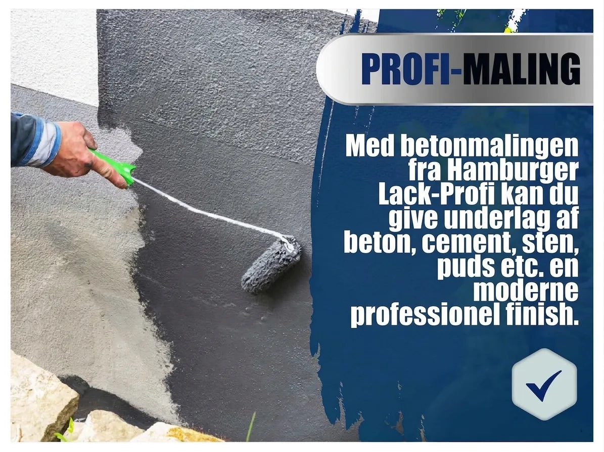 Mand maler væg med grå betonmaling fra Hamburger Lack-Profi. Professionel maling til beton, cement, sten, puds.