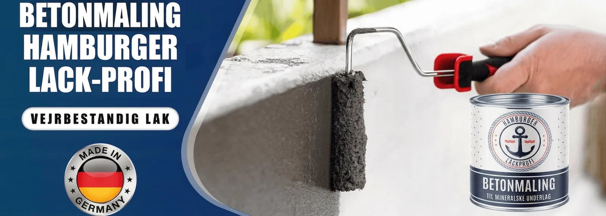 Vejrbestandig betonmaling fra Hamburger Lack-Profi. Påføring af maling på beton med rulle. Made in Germany.