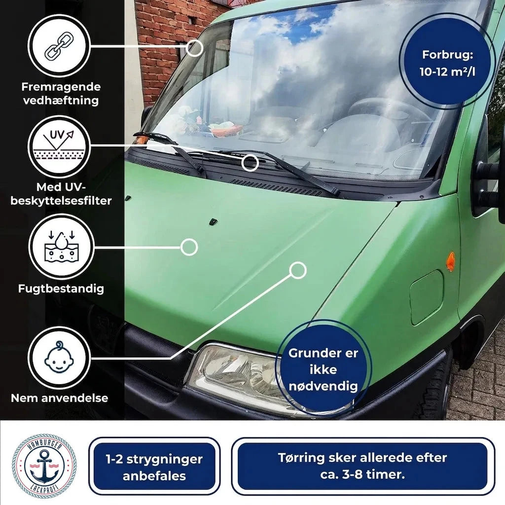 Maling til køretøj: god vedhæftning, UV-beskyttelse, fugtbestandig. Let at bruge, ingen grunder, tørrer på 3-8 timer.
