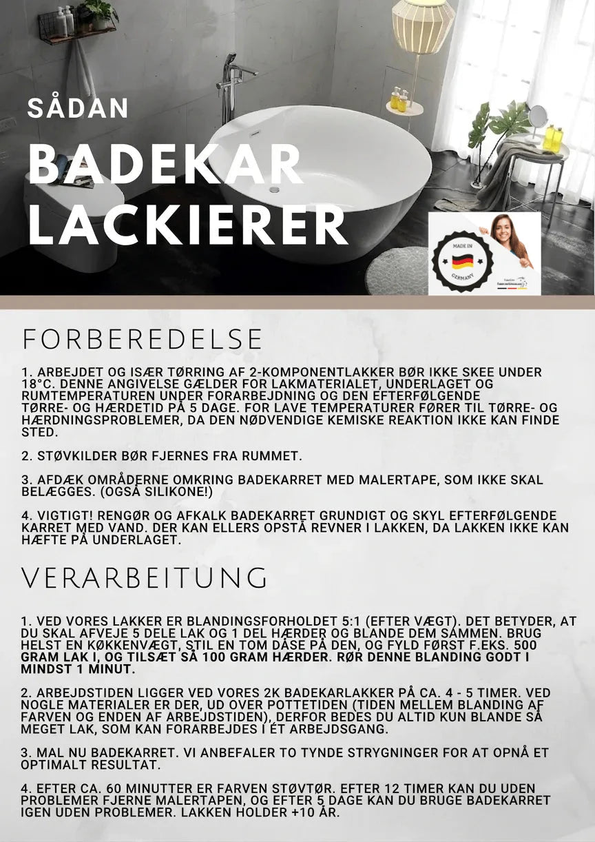 Tysk guide: Sådan maler du et badekar. Komplet trin-for-trin vejledning til forberedelse og påføring.