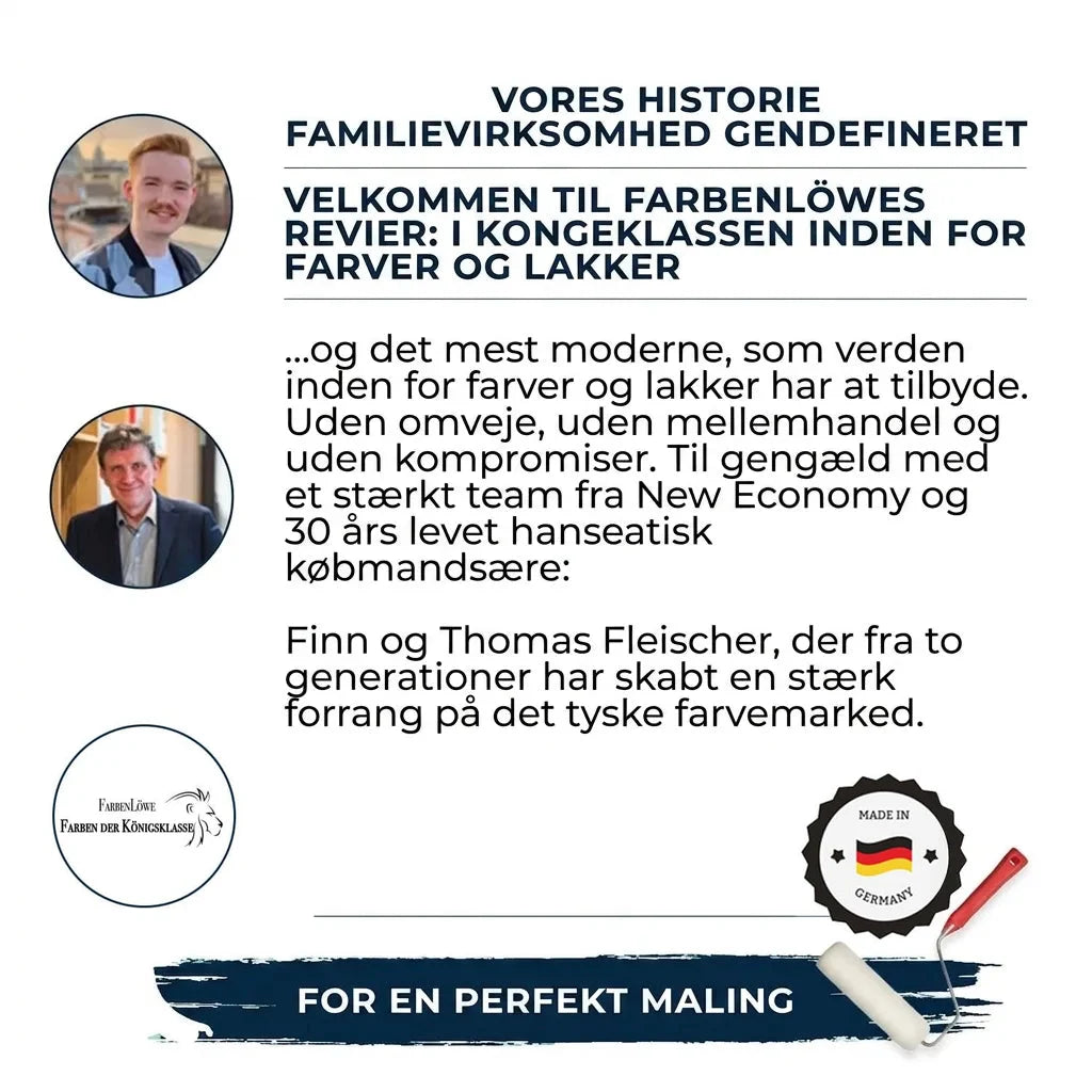 Farbenlöwe familiebedrift: Thomas og Finn Fleischer præsenterer tysk kvalitetsmaling og lak.