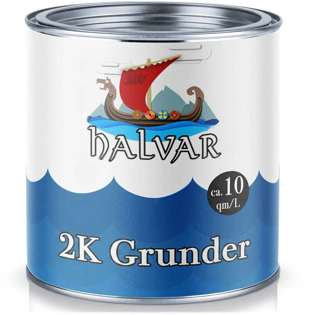Malingsdåse med HALVAR 2K grunder. Med vikingeskibsdesign og ca. 10 kvm/L dækkeevne.