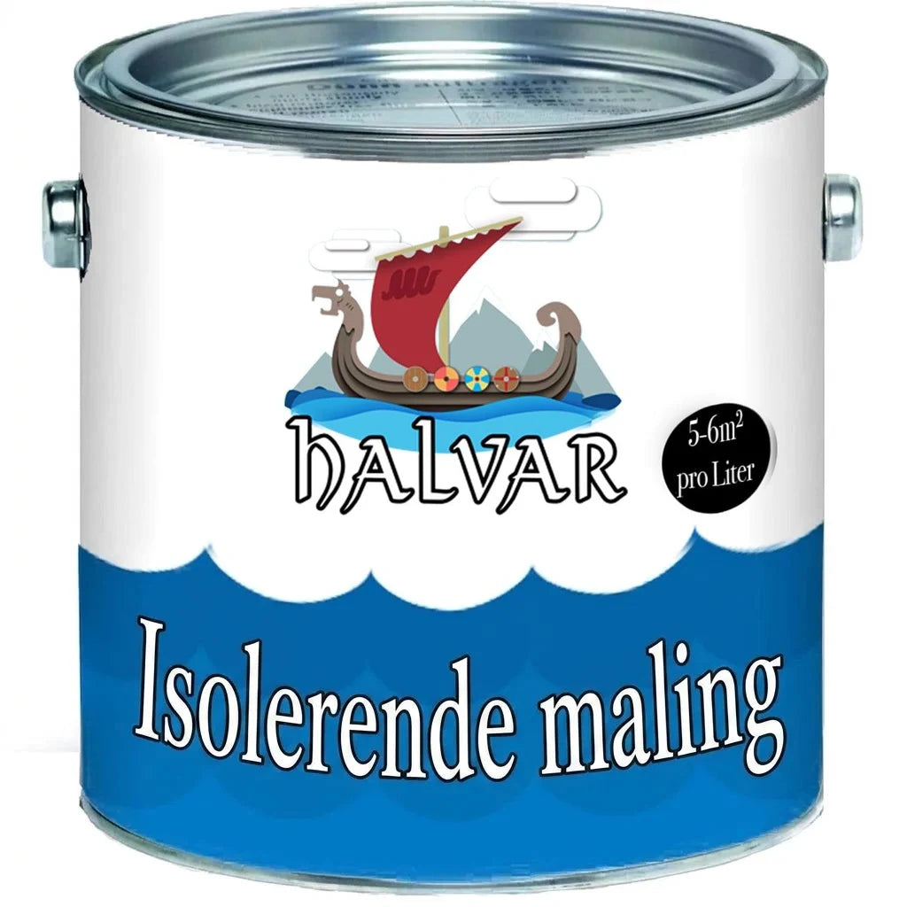 Halvar isoleringsmaling dåse med vikingeskib, 5-6m² pr. liter.