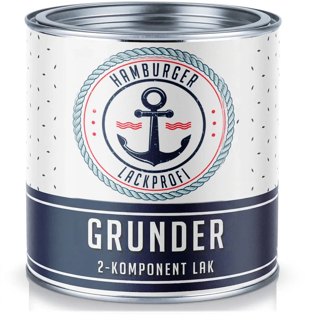 Hvid malingdåse, Hamburger Lackprofi, med ankerlogo. 2-komponent grundmaling.
