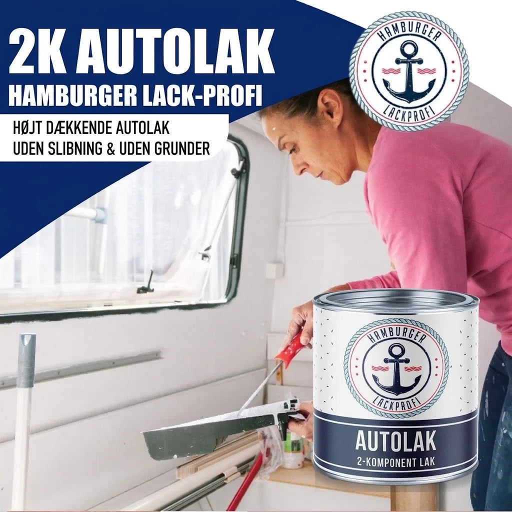 Kvinde maler indvendigt i en autocamper med 2K billak fra Hamburger Lack-Profi. Hurtig, dækkende maling uden slibning.