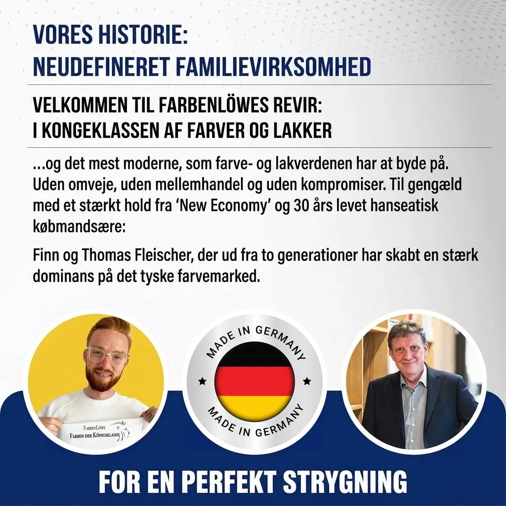 Farbenlöwe: Tysk familievirksomhed om maling & lak. Finn & Thomas Fleischer præsenterer kvalitet, 'Made in Germany'.