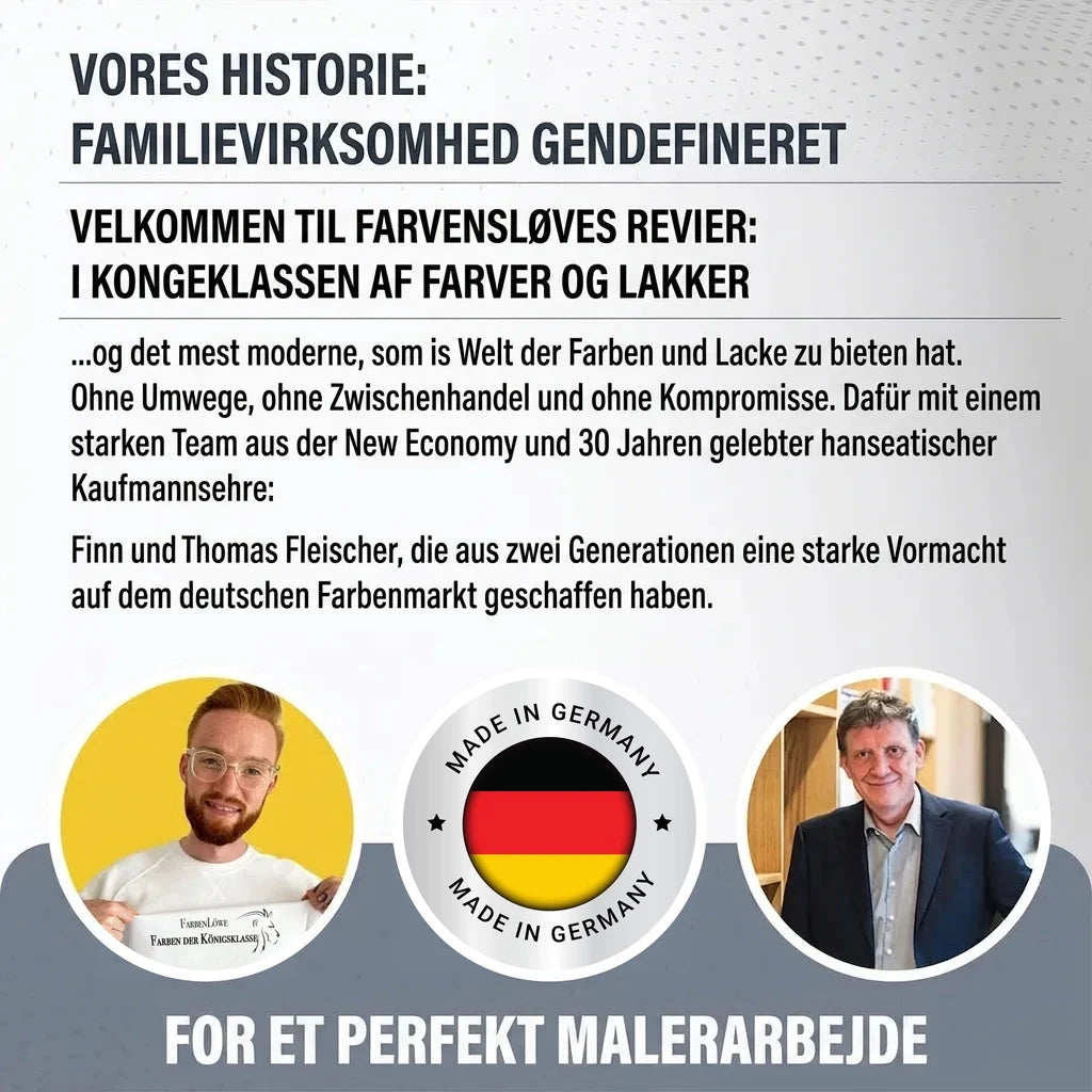 Historien om Farbenlöwe familievirksomhed, der nydefinerer maling og lak. Med Finn og Thomas Fleischer. 'Made in Germany'.