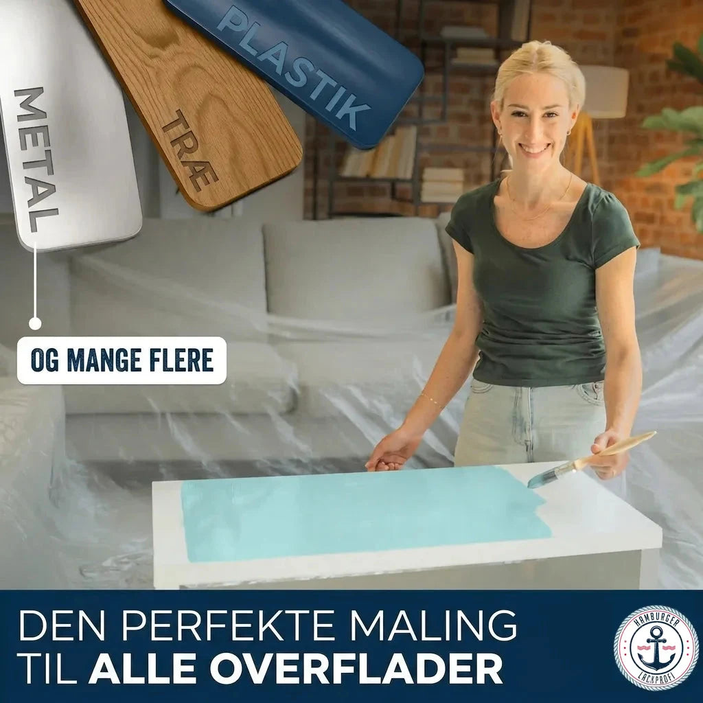 Kvinde maler bord med maling egnet til metal, træ, plastik og mange andre overflader. Den perfekte maling.