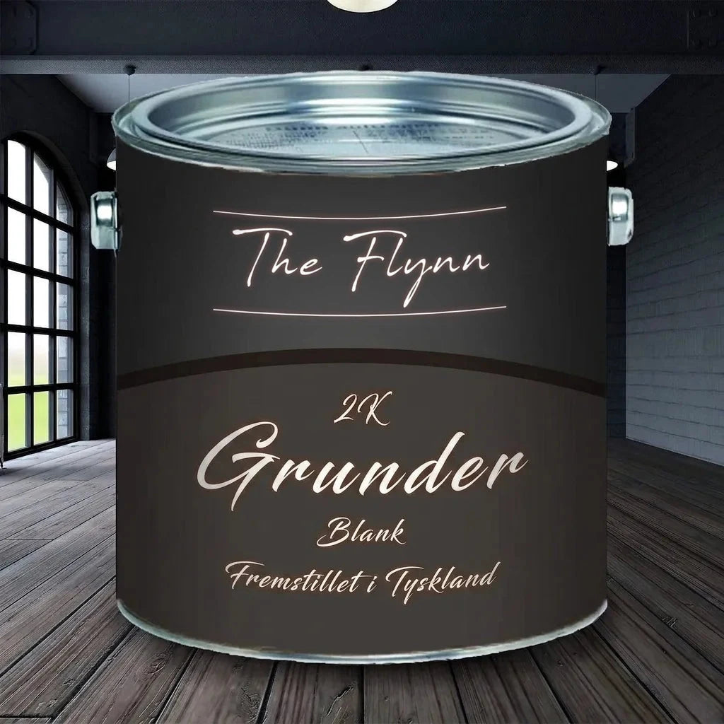 En sort malingdåse med The Flynn 2K Grundierung (primer) med glans. Made in Germany.